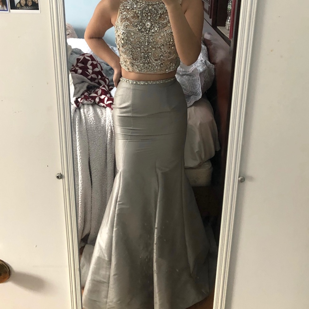 Gray/Silver Two Piece Prom Dress - Picture 3 of 6